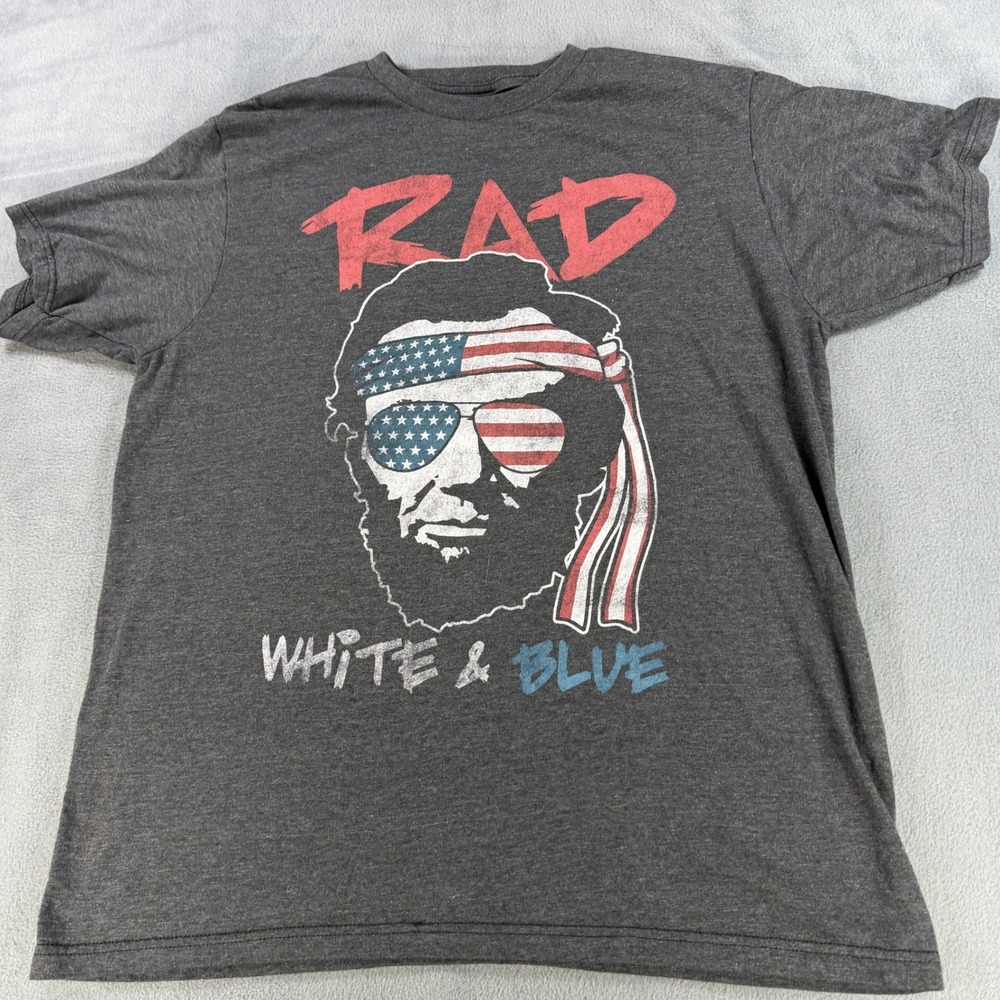 Mad Engine Rad White & Blue Abraham Lincoln Graphic Tee Charcoal Gray Mens Large